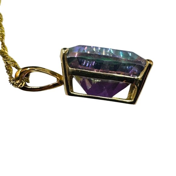 Vtg 14K Gold Mystic Topaz Pendant Necklace With Rope Chain Made In Croatia - Picture 14 of 16
